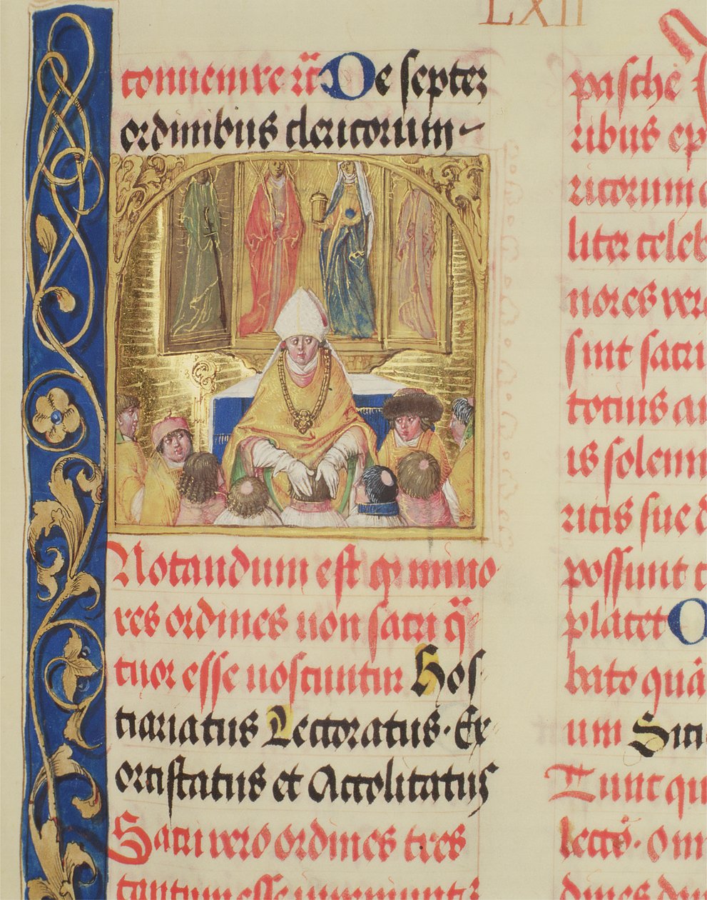 Bishop Blessing Seminarians piispa Erasmus Ciolekin paavilta, n. 1510 (tempera ja kulta pergamentilla) tekijältä Polish School