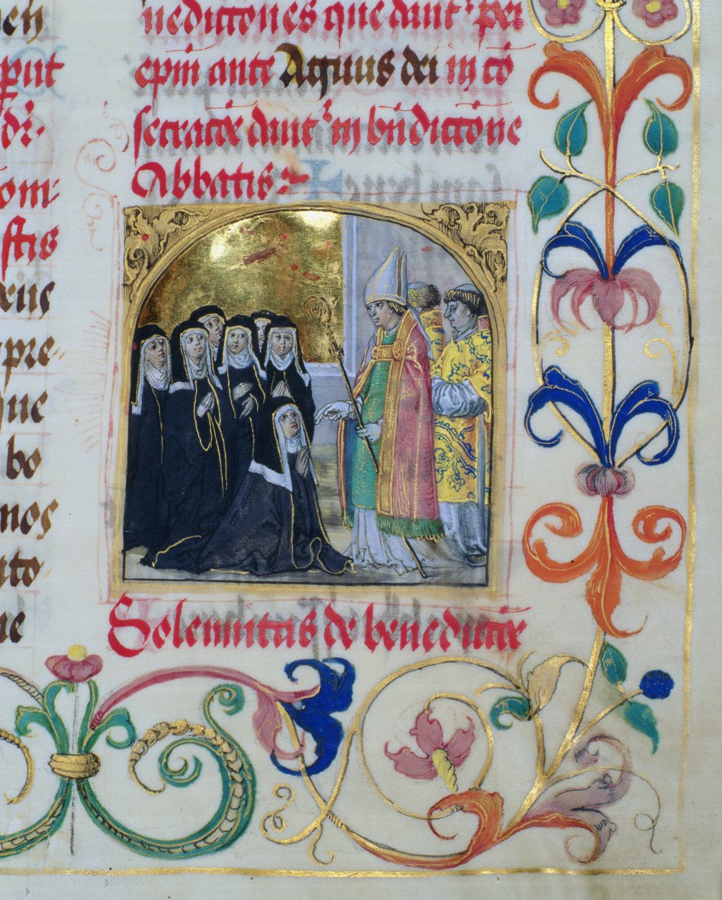 Piispa Siunaa nunnat piispa Erasmus Ciolekin paavilta, n. 1510 (tempera ja kulta pergamentilla) tekijältä Polish School