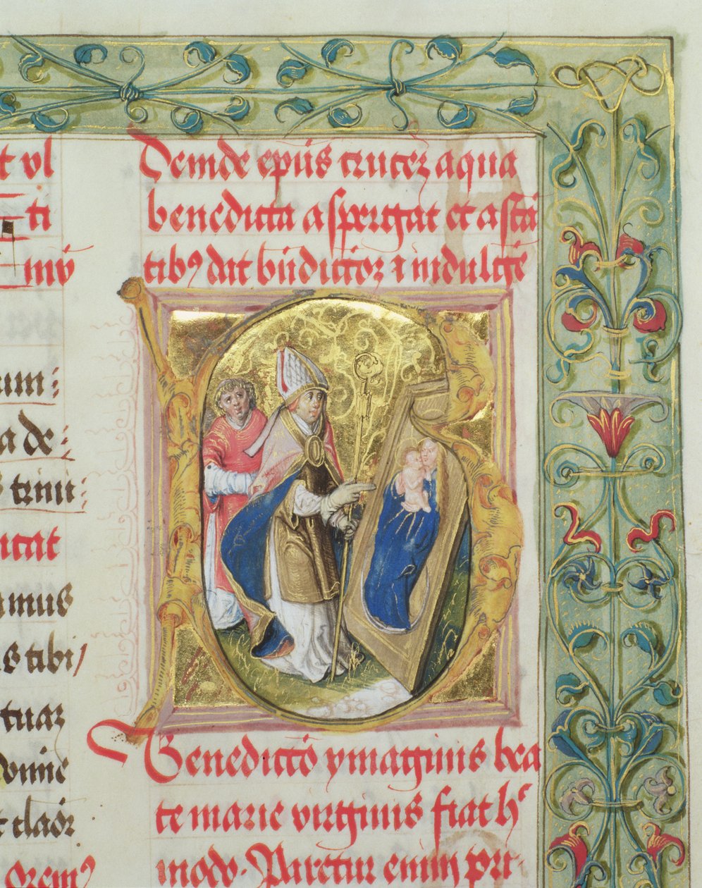 Neitsyt Marian ja lapsen siunaus piispa Erasmus Ciolekin paavilta, dc.1510 (tempera ja kulta pergamentilla) tekijältä Polish School