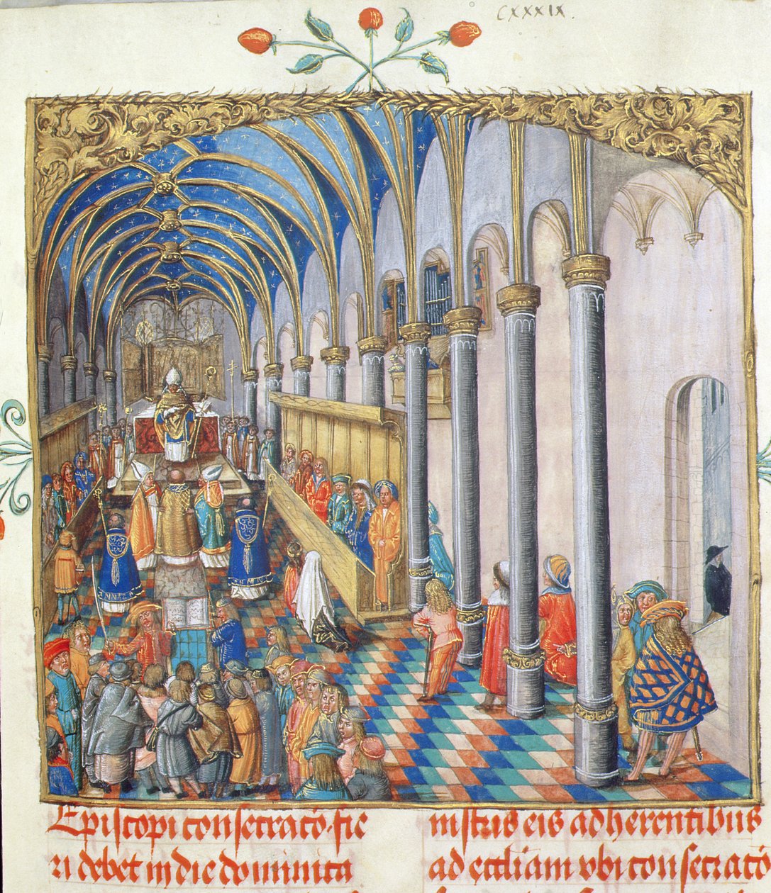 Piispan vihkiminen piispa Erasmus Ciolekin paavilta, n. 1510 (tempera ja kulta pergamentilla) tekijältä Polish School