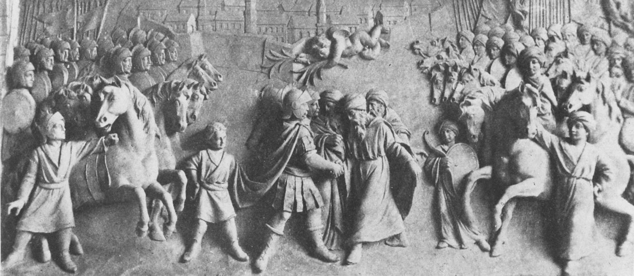 Johannes III Sobieskin helpotus vastaanottaa turkkilaisten joukkojen antautumisen Wienin taistelun voiton jälkeen (marmori) tekijältä Polish School