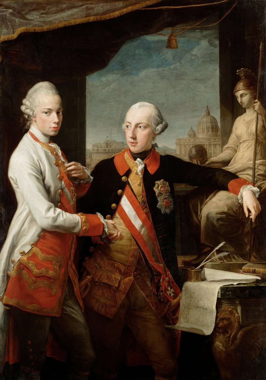 Keisari Joseph II Toscanan suuriruhtinas Pietro Leopoldon kanssa tekijältä Pompeo Batoni
