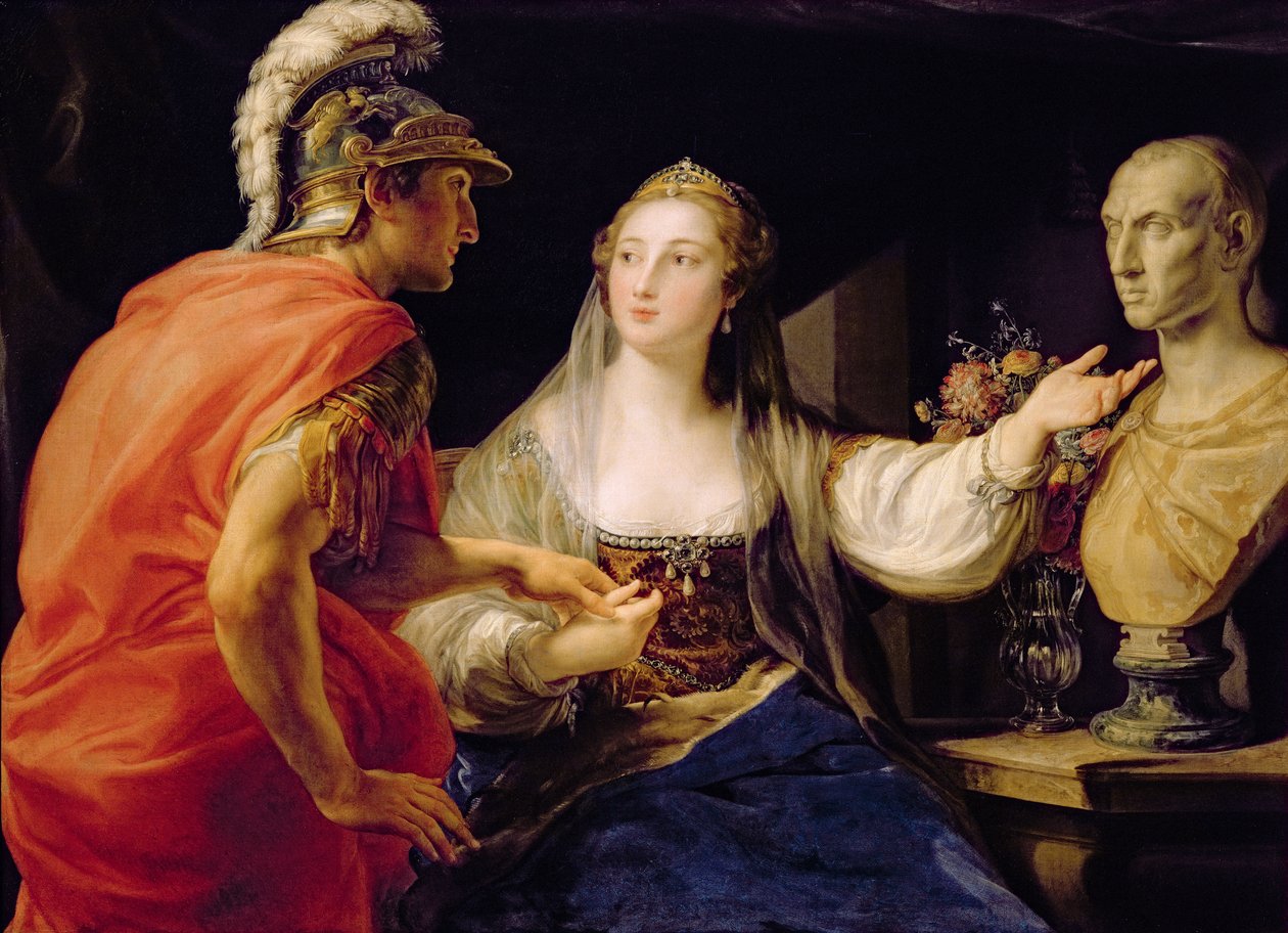 Kleopatra näyttää Octaviukselle Julius Caesarin rintakuvan tekijältä Pompeo Girolamo Batoni