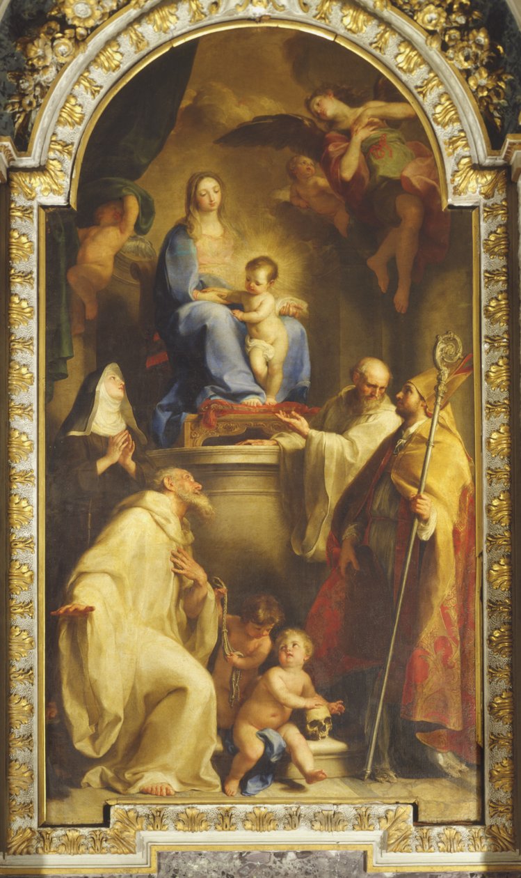 Madonna ja siunattu Gabrielli-perhe tekijältä Pompeo Girolamo Batoni