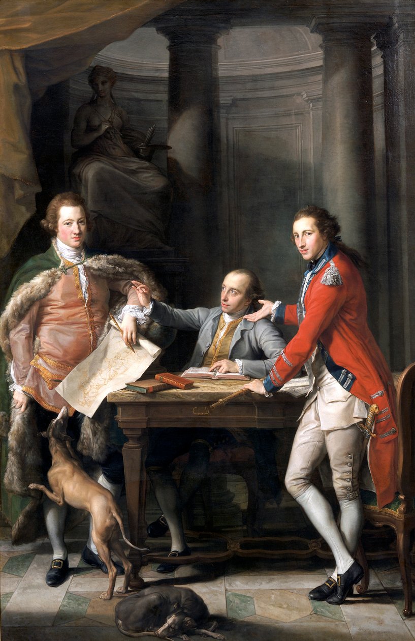 "Sir Watkin Williams Wynn, Thomas Apperley ja kapteeni Edward Hamilton", 1768-72 tekijältä Pompeo Batoni