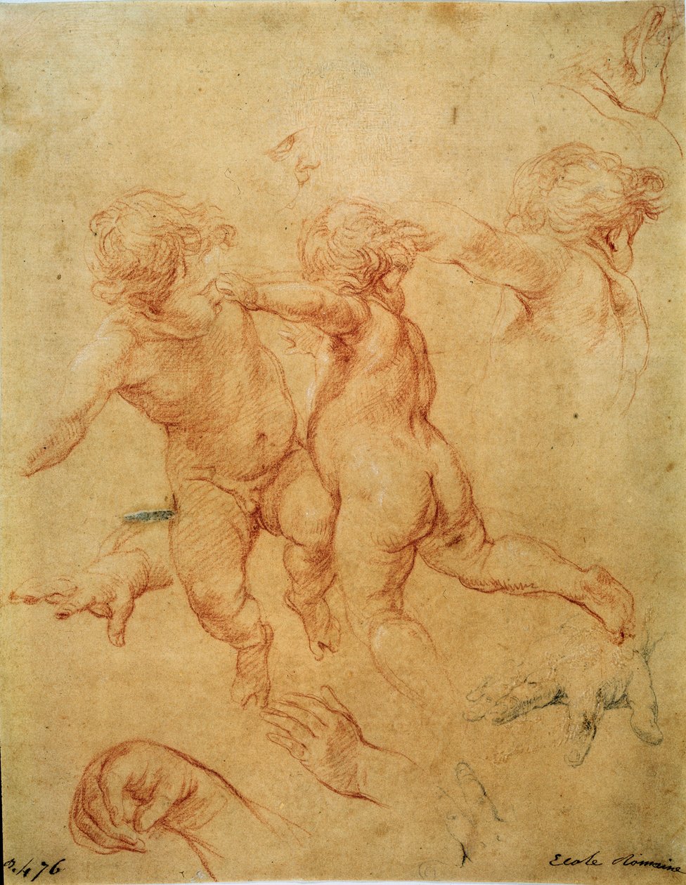 Kaksi lentävää puttia, opiskelu, 1740-luku tekijältä Pompeo Batoni