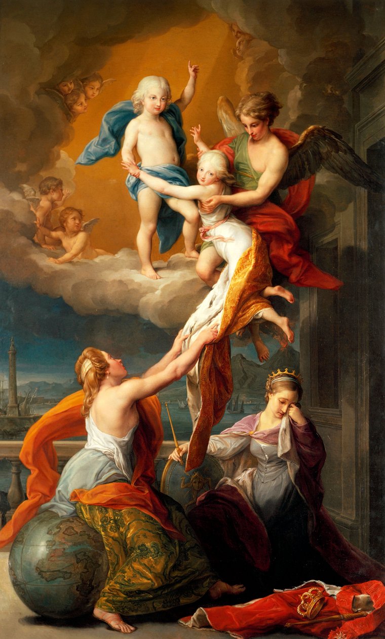 Pompeo Batonin (1708-1787) allegoria Ferdinand IV:n kahden lapsen kuolemasta. tekijältä Pompeo Girolamo Batoni