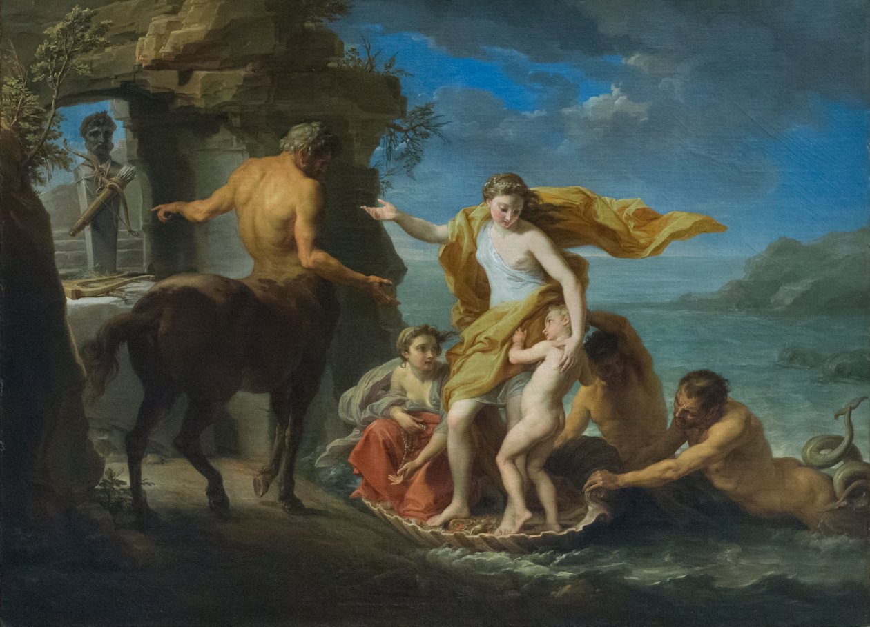 Thetis antaa Akhilleuksen Chironille. tekijältä Pompeo Girolamo Batoni