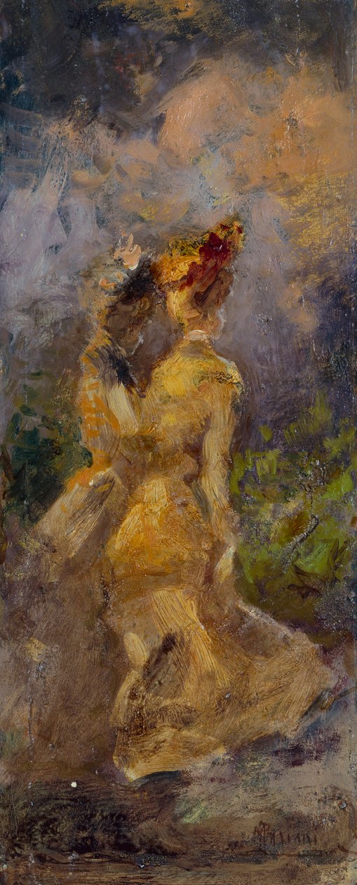 Ladies Promenading (öljy aluksella) tekijältä Pompeo Mariani