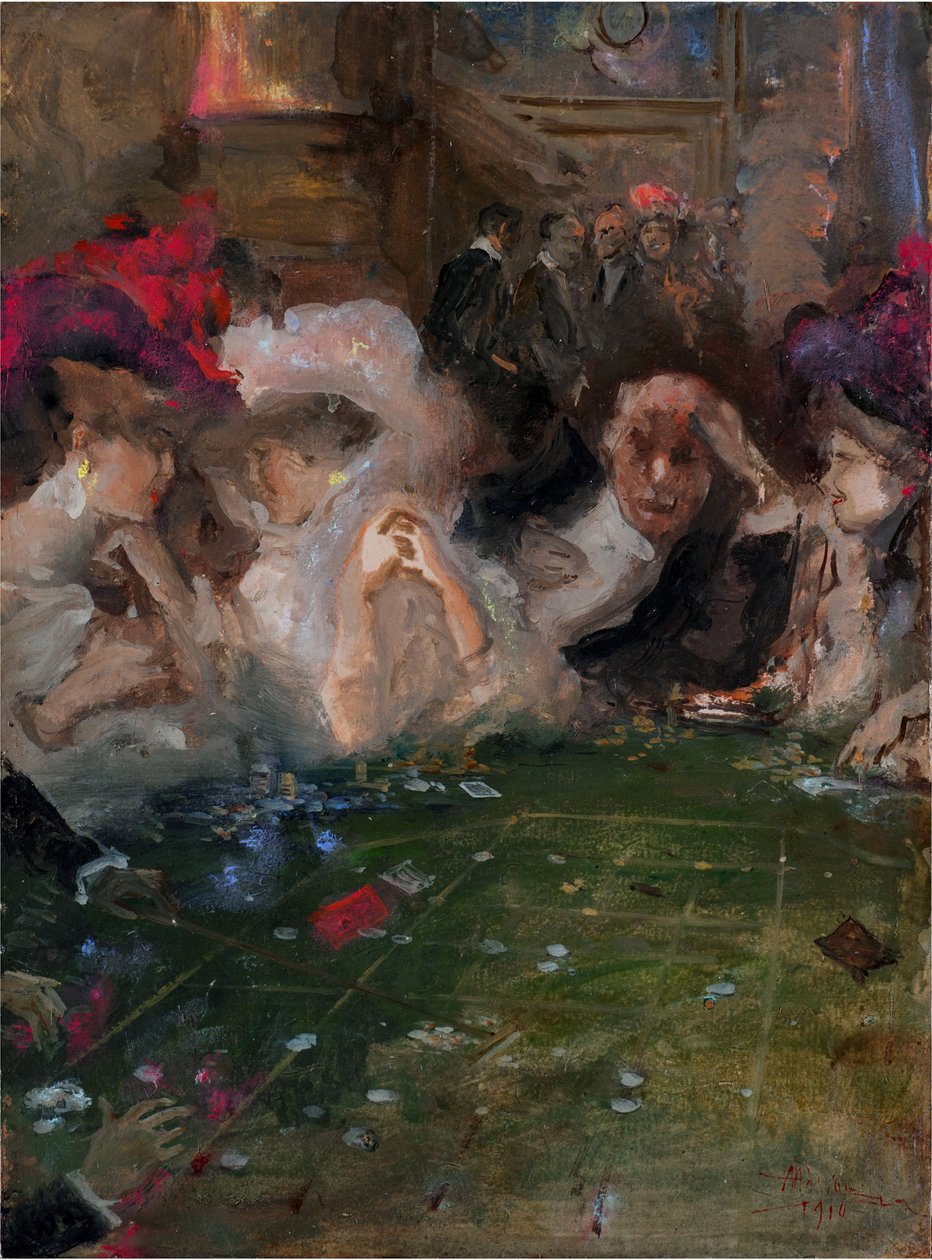 Mariani, Pompeo (1857-1927) ammattimaiset rulettipelaajat. Öljy pahville, koko: 36x26 tekijältä Pompeo Mariani