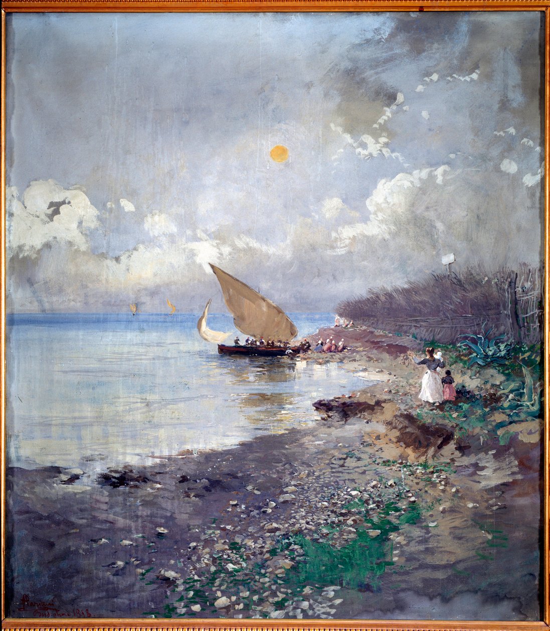 Paluu kalastuksesta Pompeo Marianin (1857-1927) rantamaalaus 1898 Koko 115x100 cm Genes, Galleria d
