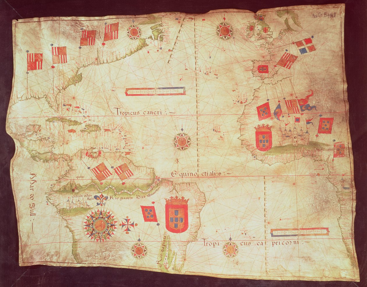 Atlantin valtameren kartta, noin 1550. tekijältä Portuguese School