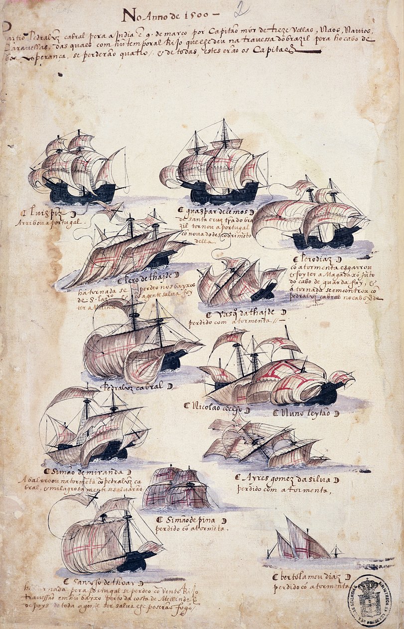 Pedro Alvares Cabral (n. 1467-n. 1520) Saapui Brasiliaan vuonna 1500 "Libro dea Armadasista" tekijältä Portuguese School