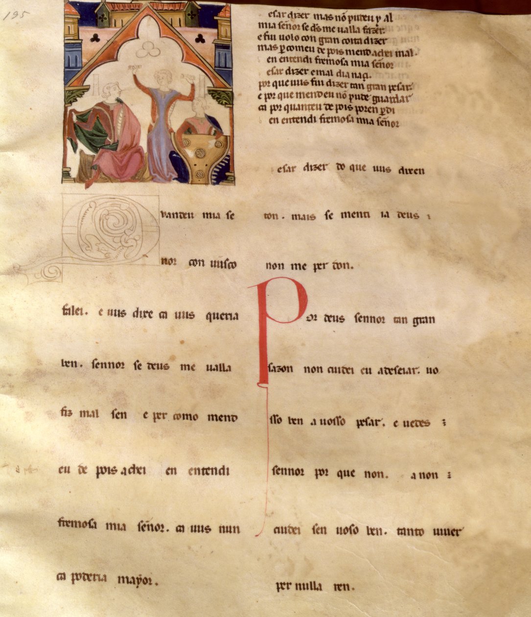 Ajudan laulujakeet, sivu 195R, 1200-1400-luku tekijältä Portuguese School