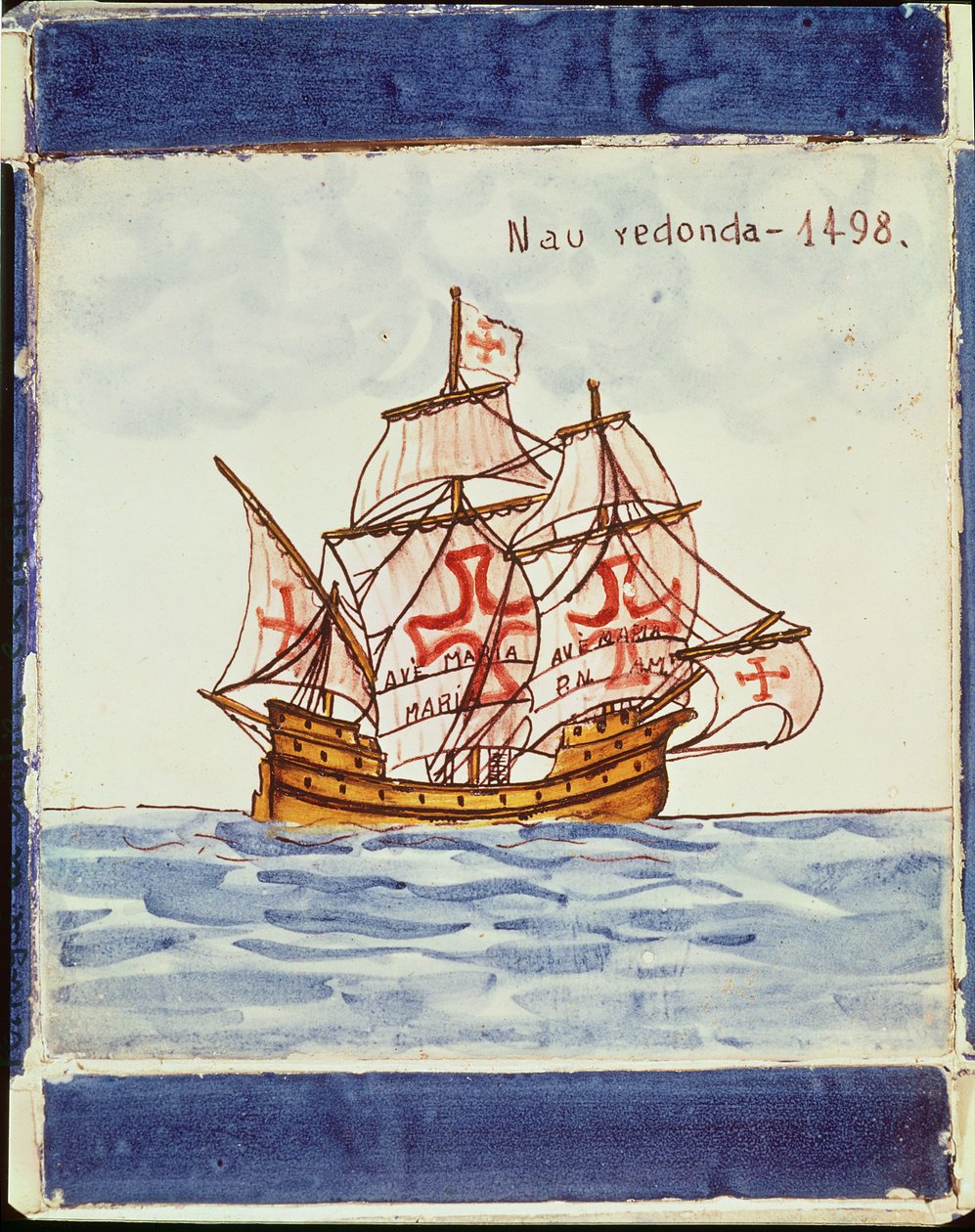 Azulejos-laatta, joka kuvaa laivaa, Sagresista, 1498 (keraaminen) tekijältä Portuguese School