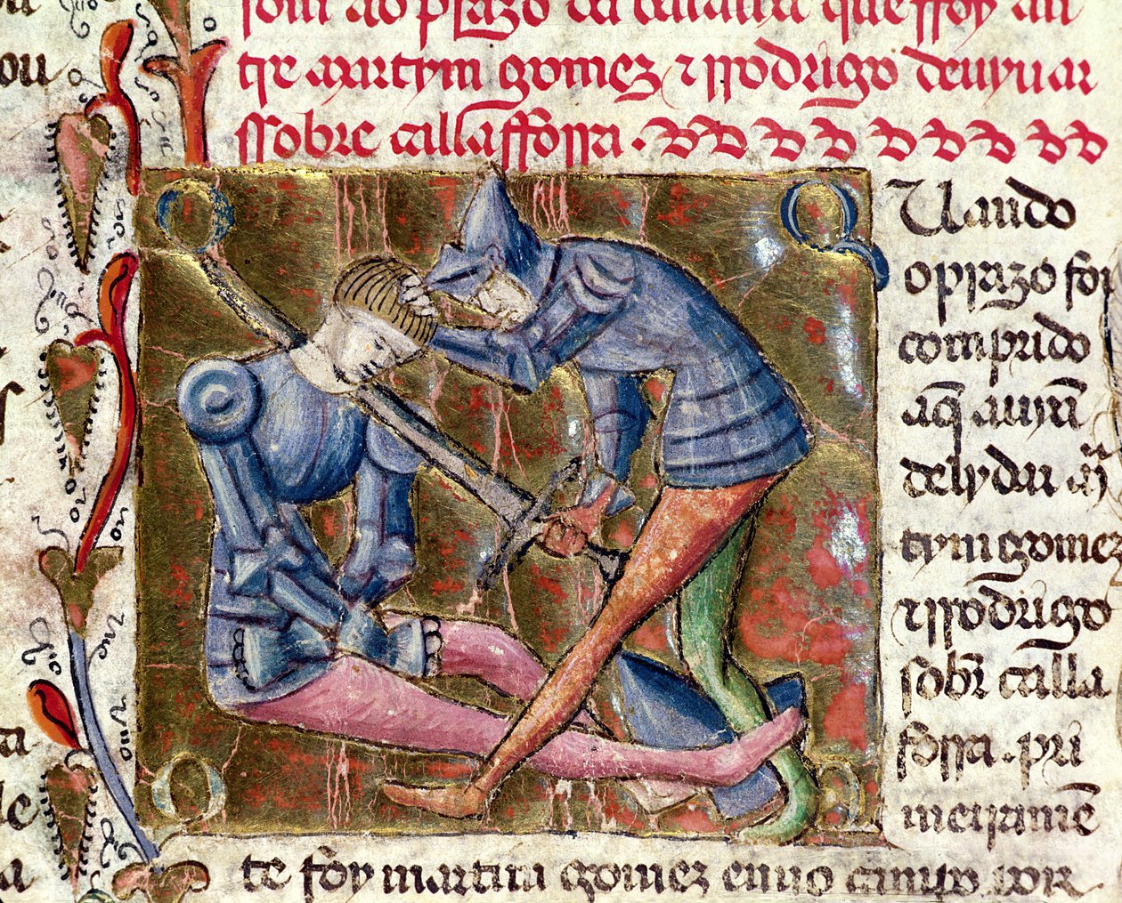 Taistelu Martin Gomezin ja El Cidin (n. 1043-1099) välillä Chronicles of Spainista, 1344 tekijältä Portuguese School