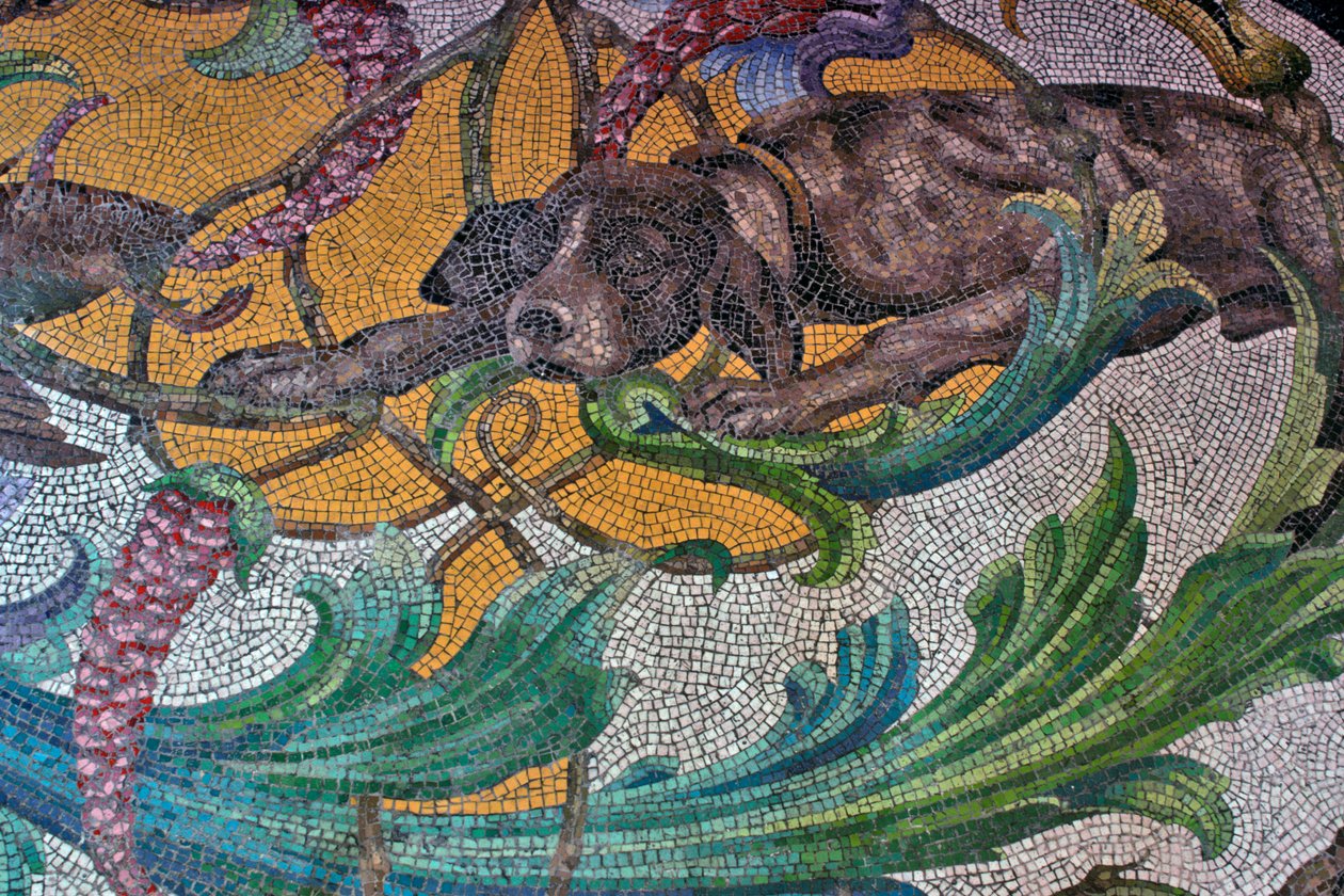 Metsästyskoiraa kuvaava lattia (mosaiikki) tekijältä Portuguese School
