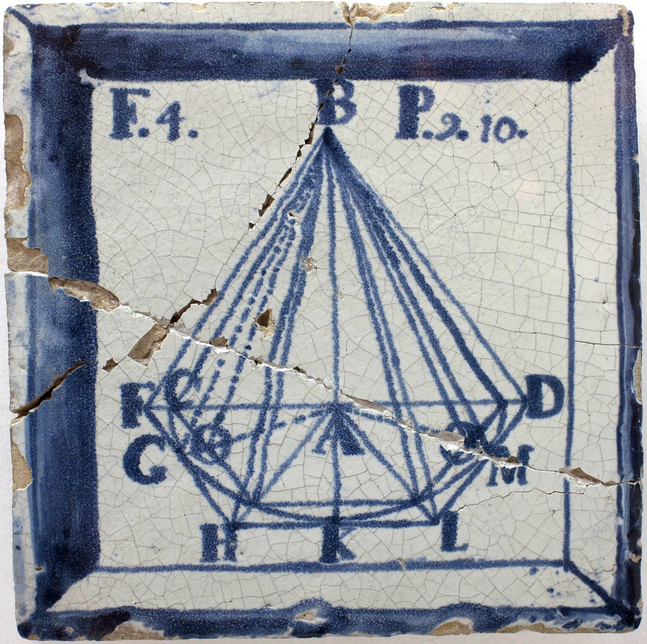 Geometrinen kaavio pyramidista, tinalasitettu keramiikka, Lissabon 1700-luvun jälkipuolisko - Musee national des azulejos, Lissabon (Portugali) tekijältä Portuguese School