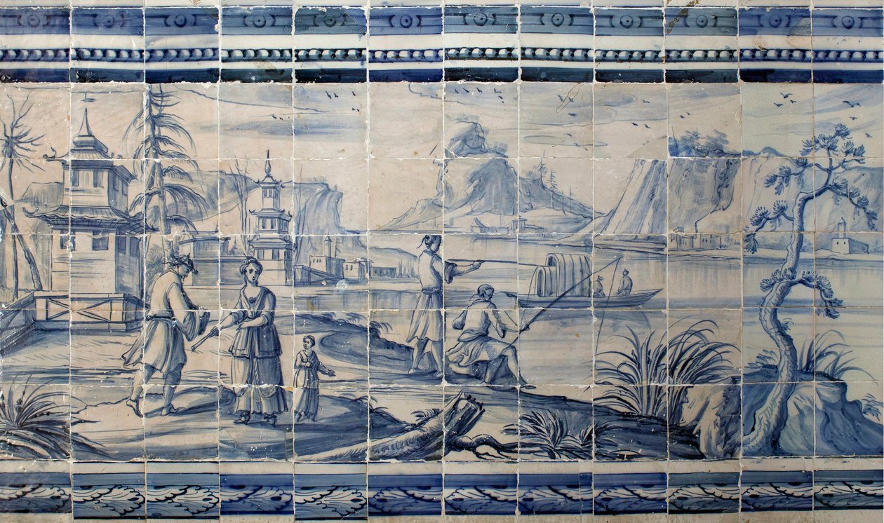 Näkymä Aasian järven rannalla - Azulejos, maalattu fajanssi tekijältä Portuguese School
