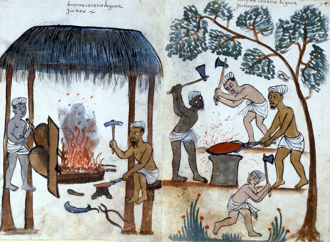 Intian primitiivinen metallurgia. 1500-luvun portugalilainen käsikirjoitus. Rooma, Raamattu. Casanatense. tekijältä Portuguese School