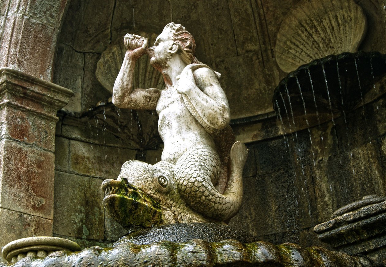 Triton Fountain, Sanctuary of Our Lady of Remedies, Lamego, Portugali 1738 (kivi) tekijältä Portuguese School