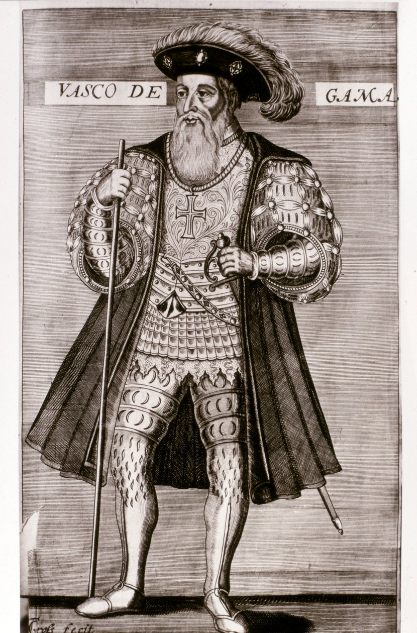 VASCO DA GAMA: kuvitus Luis Camoesin teoksesta "OS LUSIADAS", Lisboa 1572. tekijältä Portuguese School