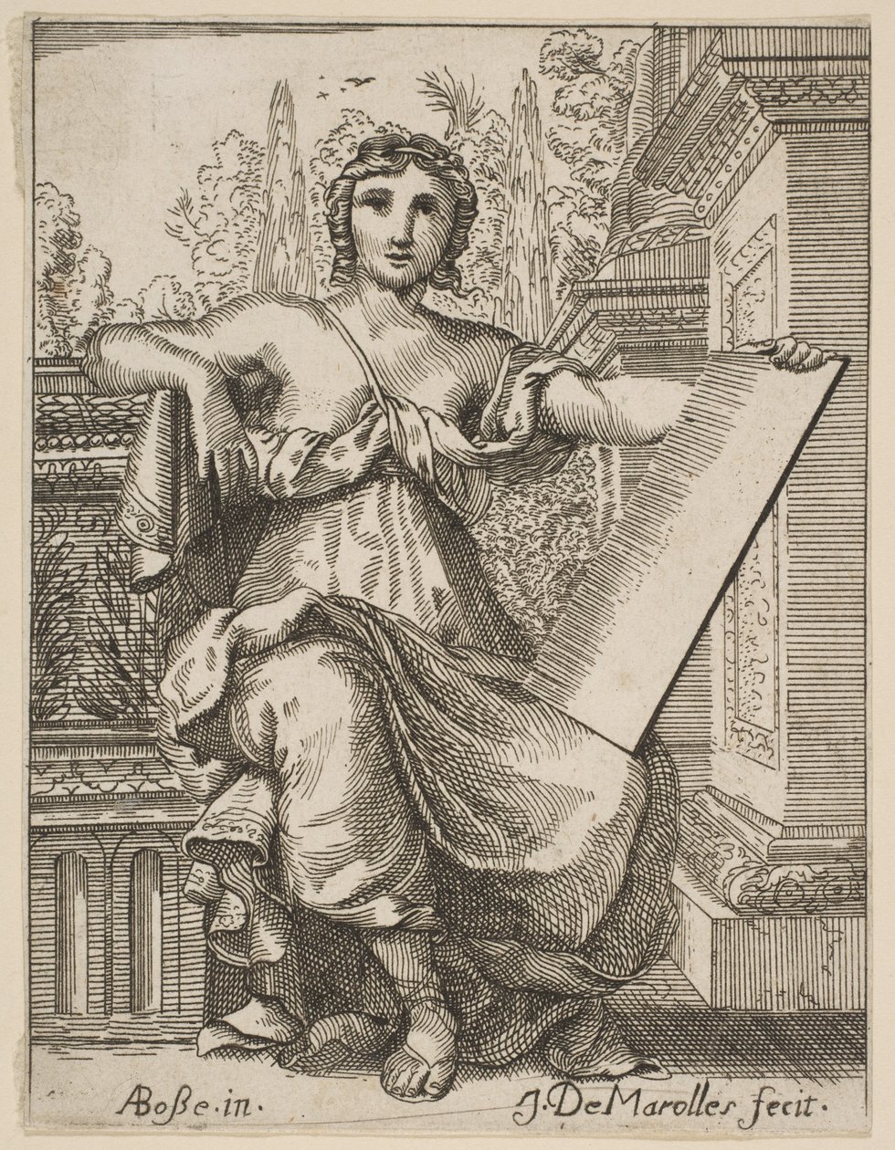 Istuva nainen pitelee tablettia, 1600-luvun loppu, 1700-luvun puoliväli. tekijältä Possibly by Jean Antoine de Maroulles