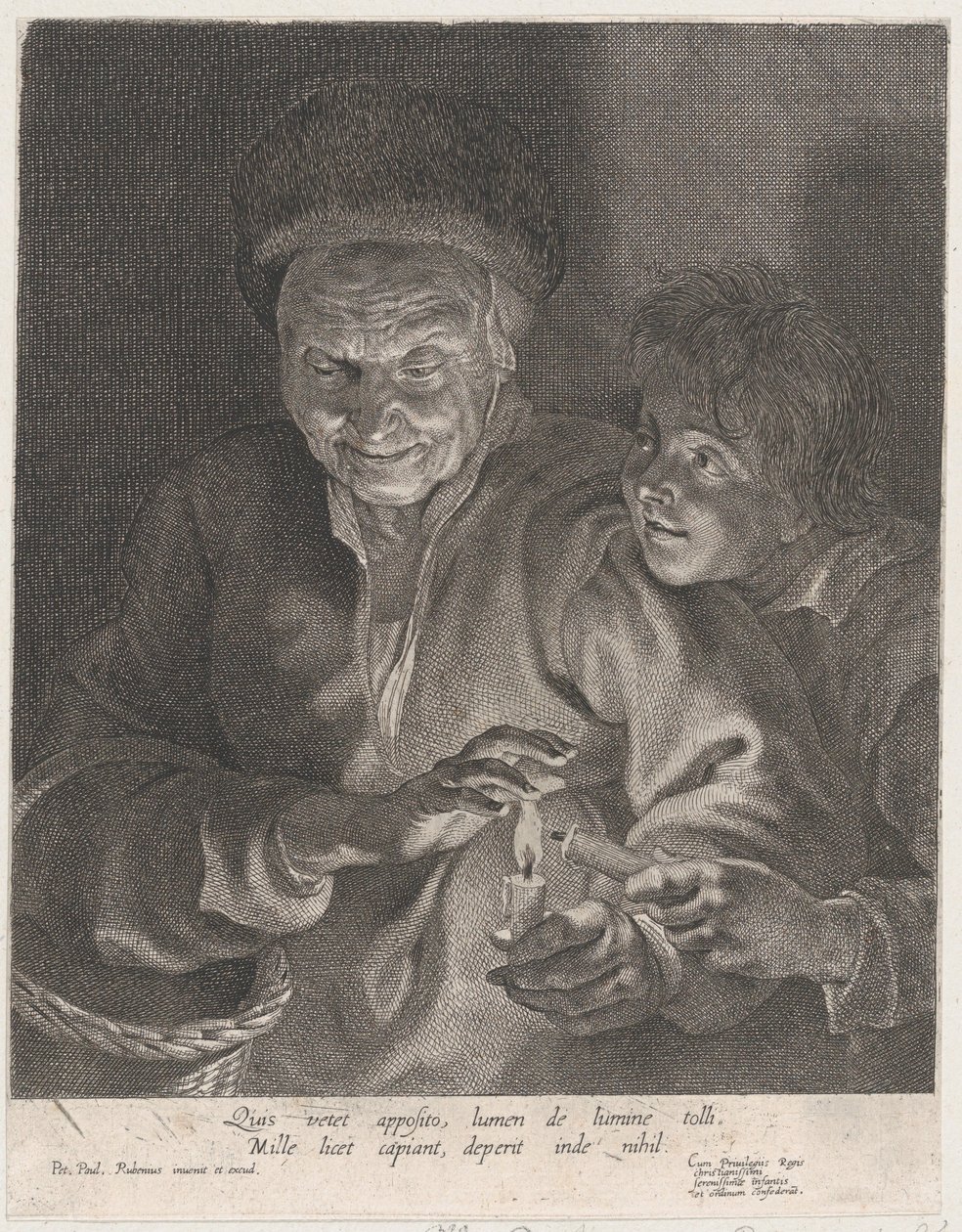 Vanha nainen ja poika kynttilöiden kanssa, n. 1620-30, n. 1620-30. tekijältä Possibly by Paulus Pontius.