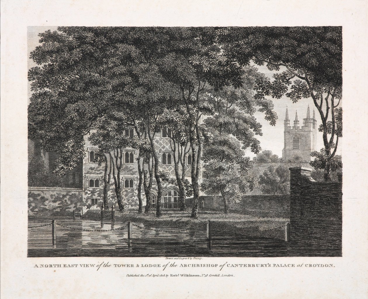 Koillisnäkymä Canterburyn arkkipiispan Croydonin palatsin tornista ja looshista, 1808. tekijältä Pouncy