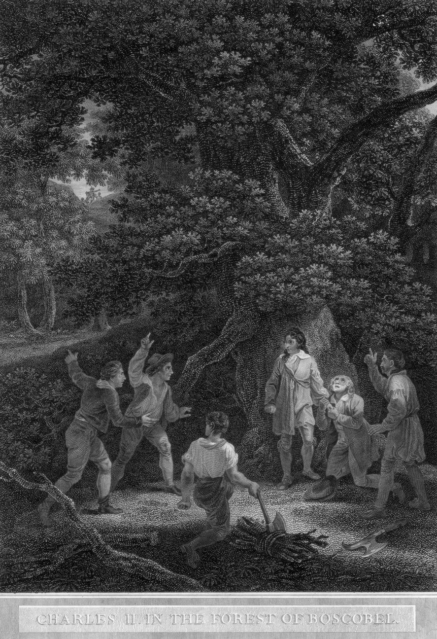 Kaarle II Boscobelin metsässä, 1651. tekijältä Pouney and Rhodes