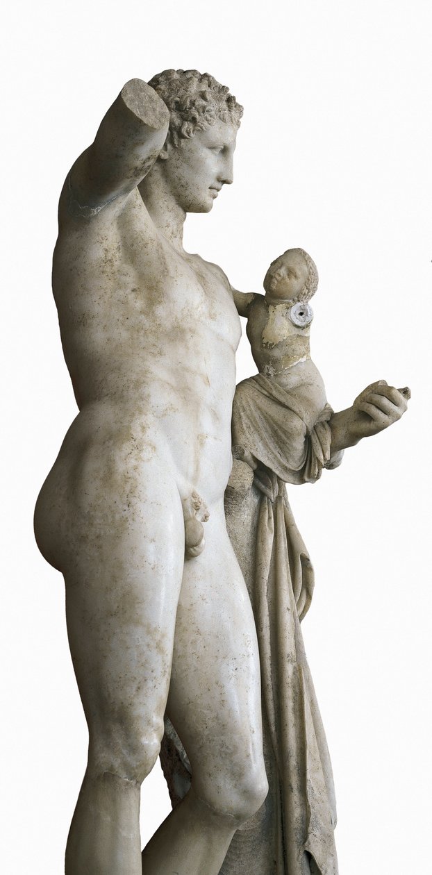 Hermes kantamassa lasta Dionysosta, n. 330 eaa (marmori) tekijältä Praxiteles