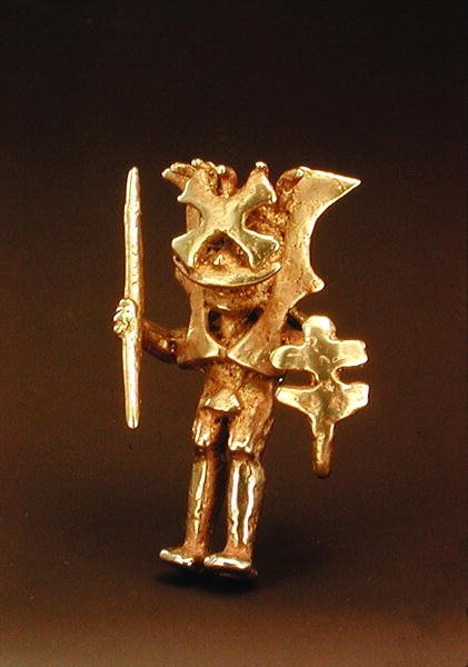 Naamioidun hahmon riipus Caucan laaksosta Kolumbiasta (kulta) tekijältä Pre Columbian Pre Columbian