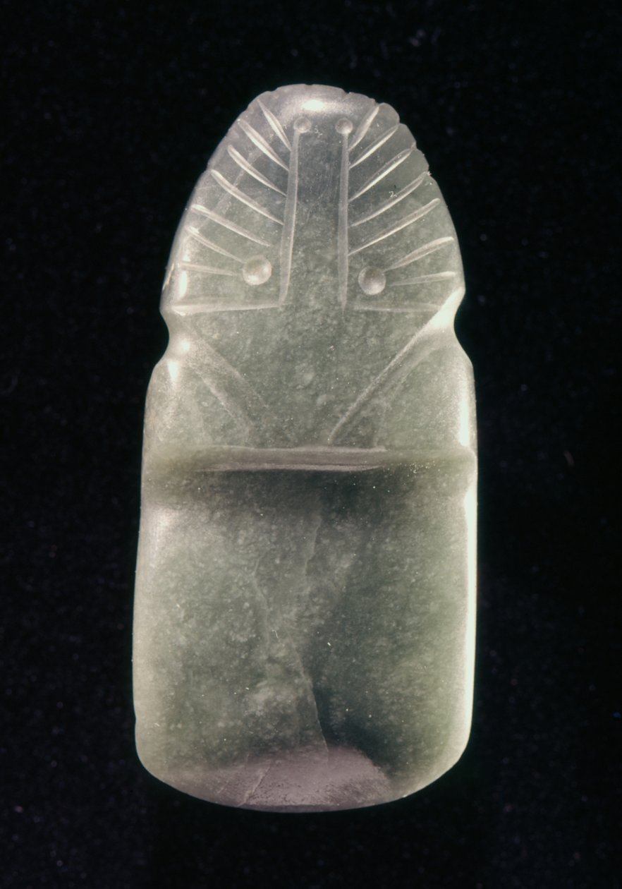 Kaksiosainen kelttilintu, Guacimosta, Linea Viejan alueelta (vihreä jade) tekijältä Pre Columbian Pre Columbian