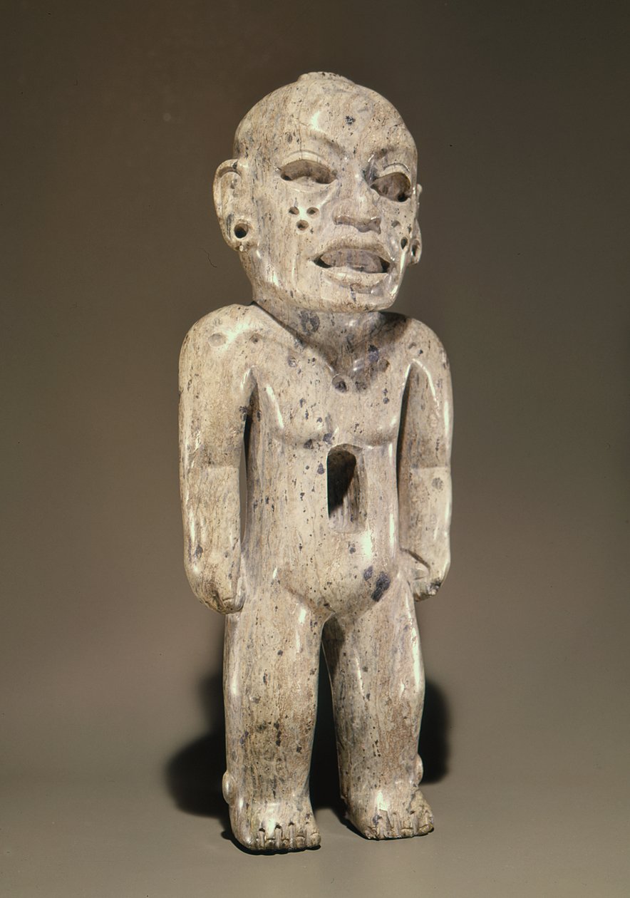 Teotihuacan Style -patsas, joka edustaa seisovaa ihmishahmoa Pueblasta, Meksikosta (jade) tekijältä Pre Columbian Pre Columbian