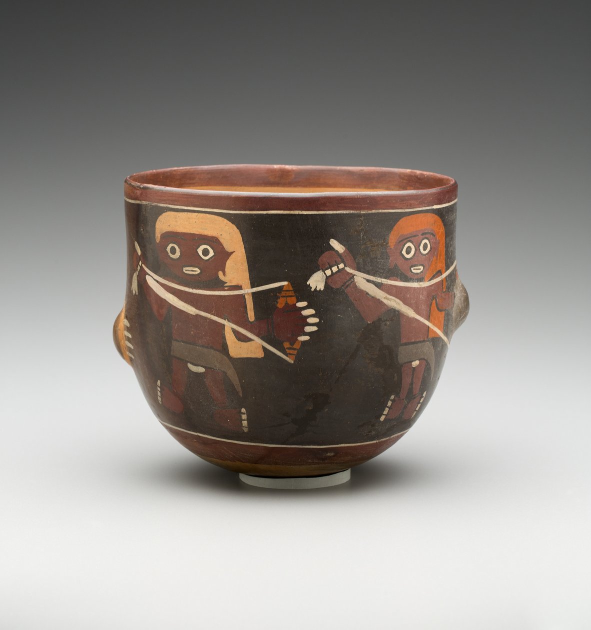 Men Spinningillä koristeltu kulho (maalattu terrakotta) tekijältä Pre Columbian Pre Columbian