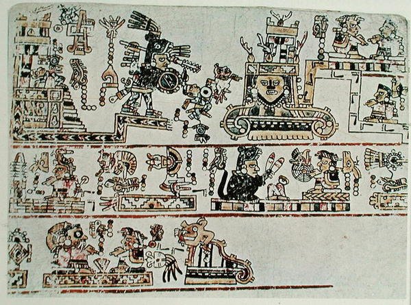 Faksikopio Codex Bodleystä, yksityiskohta, n. 1521 (vellum) tekijältä Pre Columbian Pre Columbian