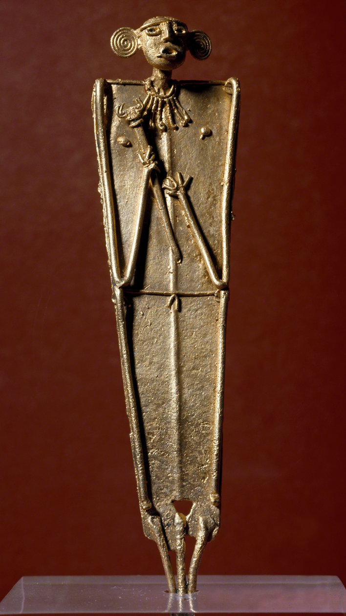 Esikolumbialainen taide, Muisca-sivilisaatio: Naisen patsas (Tango) kullassa. 15-17-luvulla. Bogota, Museo de Oro, Kolumbia tekijältä Pre Columbian