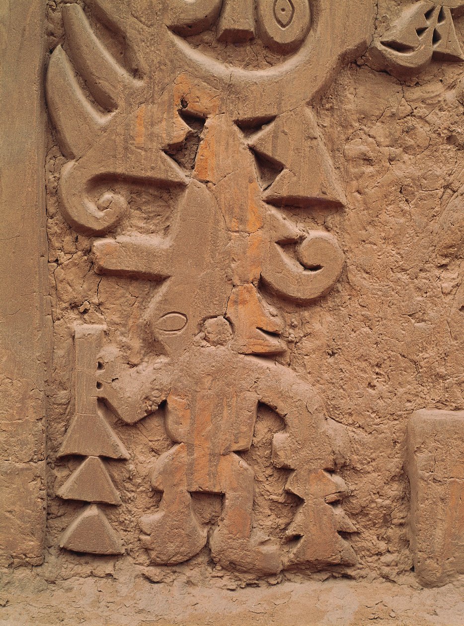 Yksityiskohta Huaca el Dragon -temppelin reliefeistä (kivi) tekijältä Pre Columbian Pre Columbian