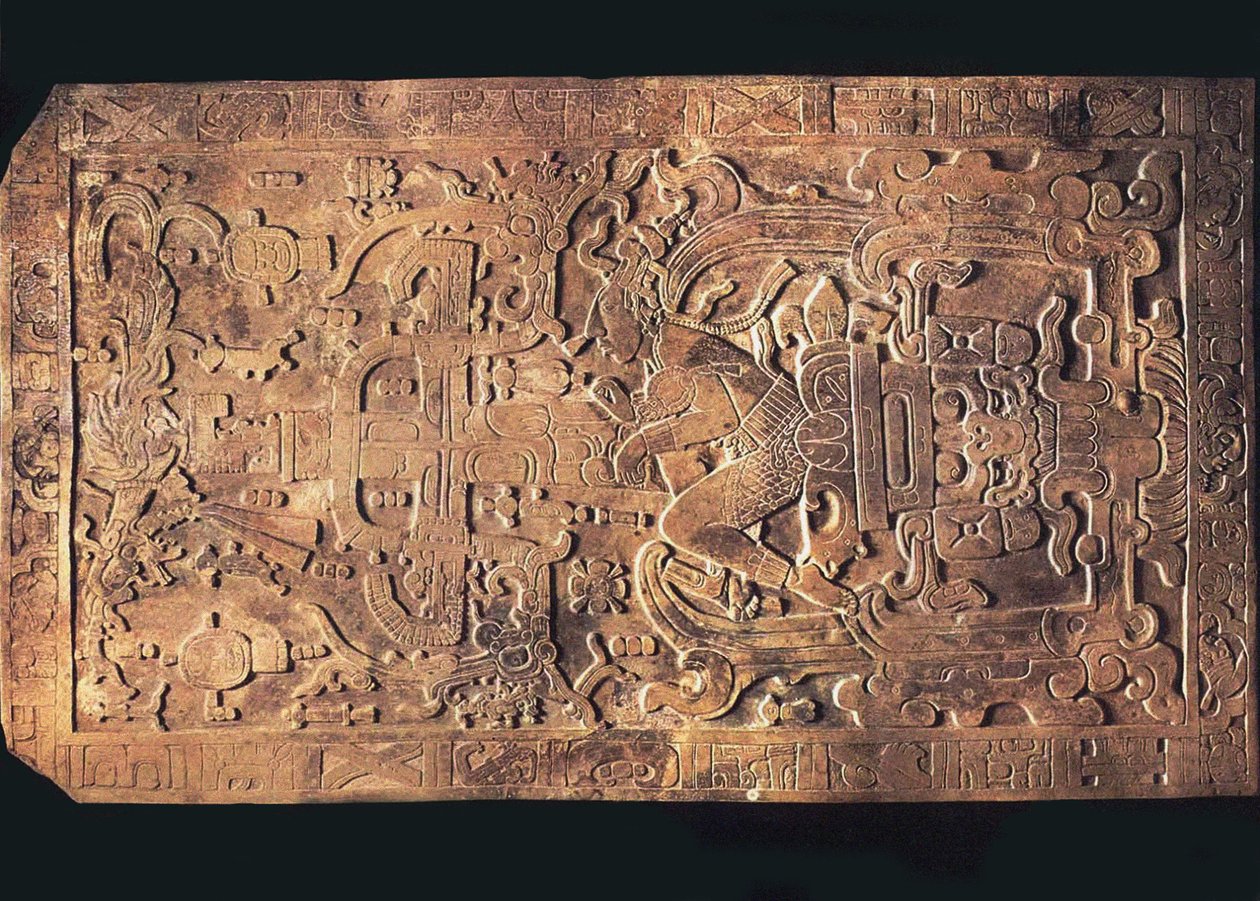 Kuningas Pakalin hauta kirjoitusten temppelistä, Palenque, 615-683 tekijältä Pre Columbian art
