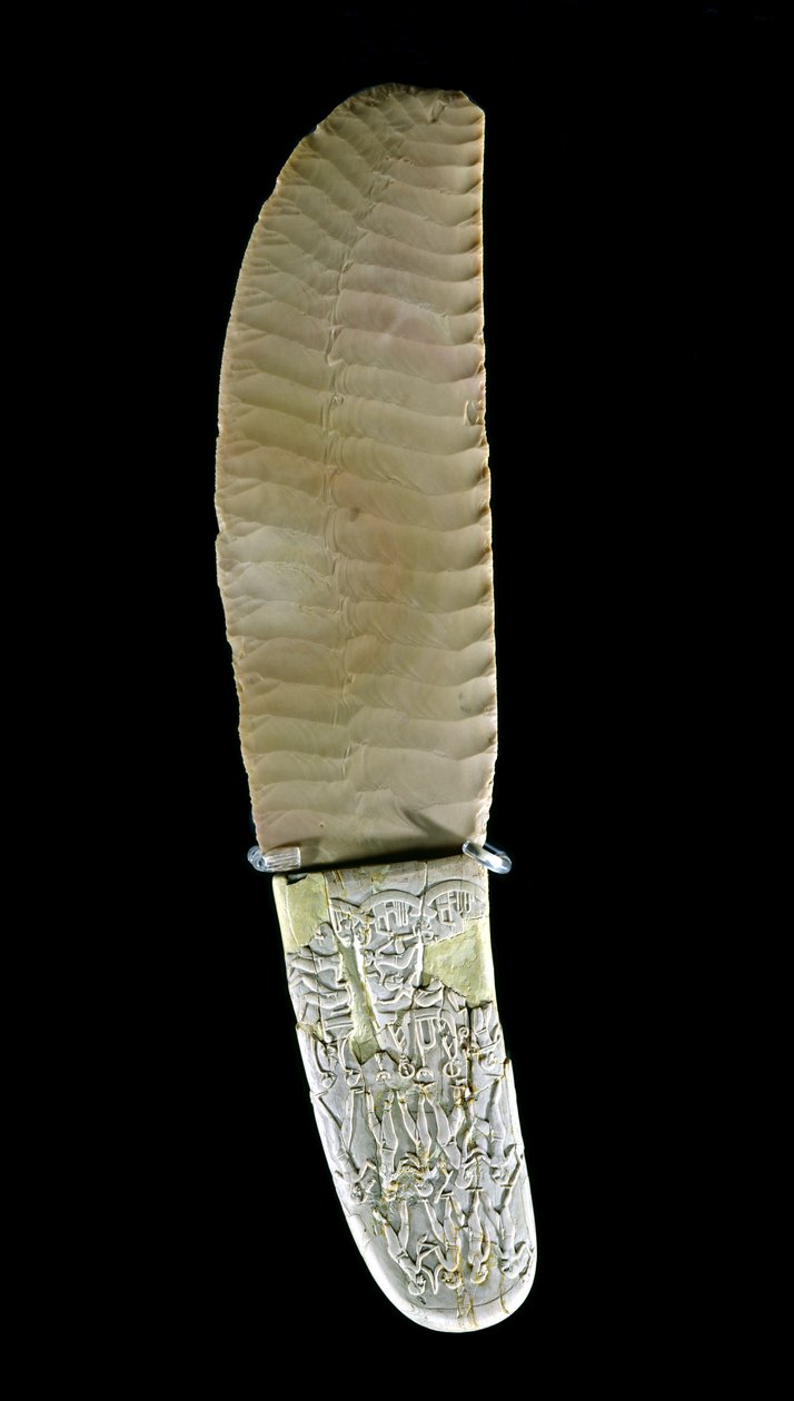 Taistelukohtauksilla kaiverrettu veitsi, Gebel el-Arak, Naqada II -kausi, n. 3500-3100 (piikivi ja virtahevon norsunluu) tekijältä Predynastic Period Egyptian