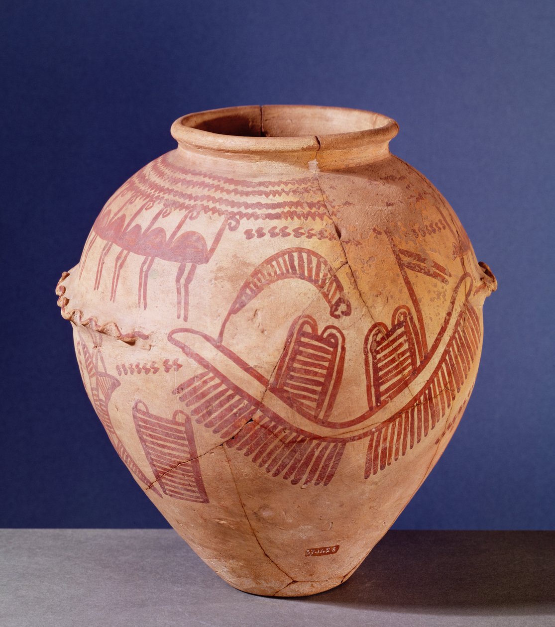 Maljakko, joka kuvaa kahta pyhäkköä proomulla, n. 3500 eKr. (keramiikka) tekijältä Predynastic Period Egyptian