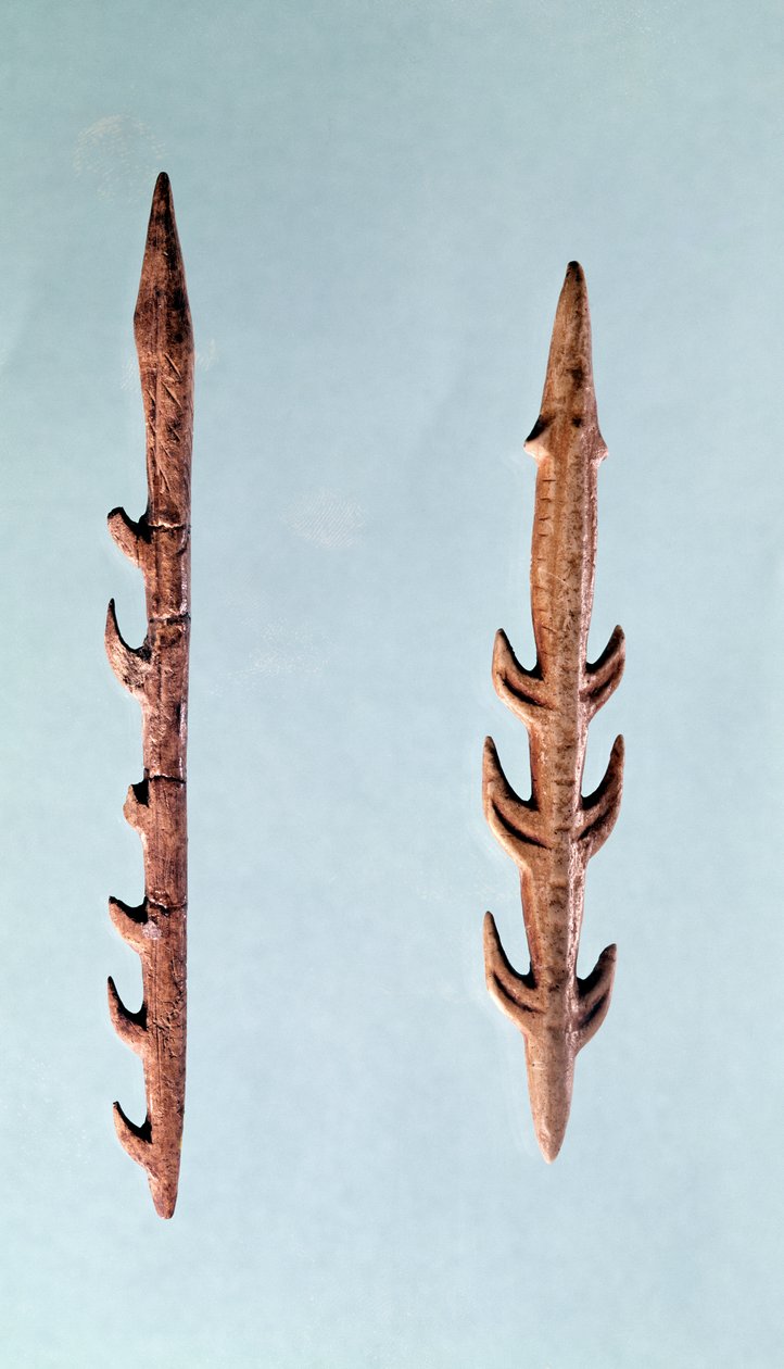 Kaksi harppuunaa, ylempi paleoliittinen kausi, 35000-10000 eaa. (piikivi) tekijältä Prehistoric