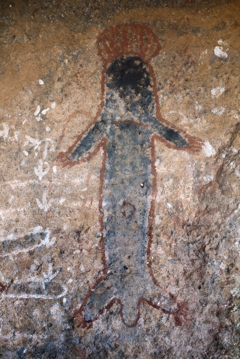 Aboriginaalit kalliomaalaukset, naisen hahmo (tiliqua?), Ulurussa (tai Ayers Rock), Northern Territoryssa, Keski-Australiassa (maalaus) tekijältä Prehistoric Prehistoric