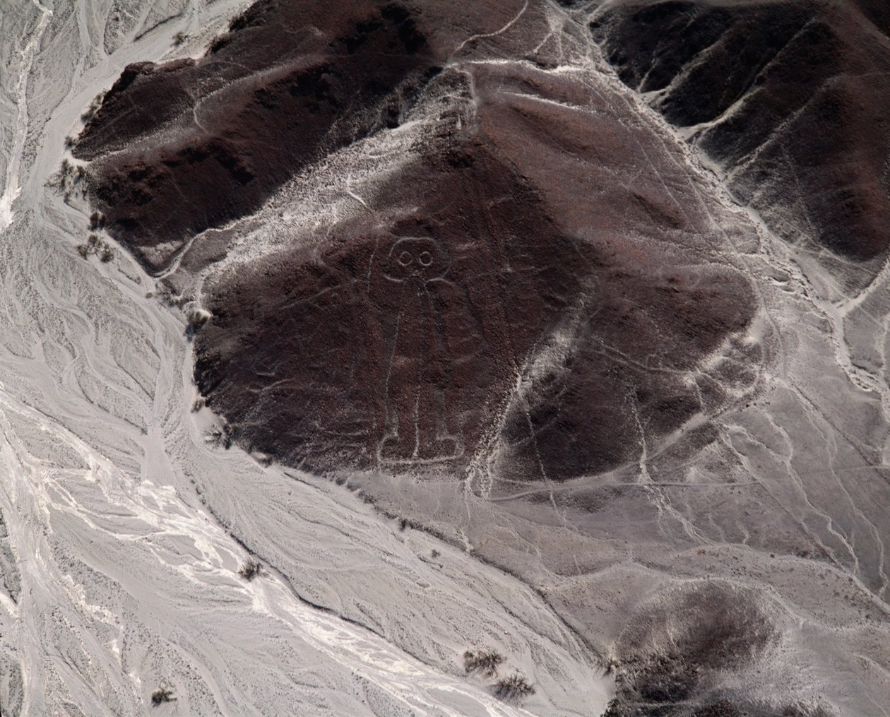 Ilmakuva Nazca Linesistä, jotka edustavat ihmishahmoa (valokuvaus tekijältä Prehistoric Prehistoric