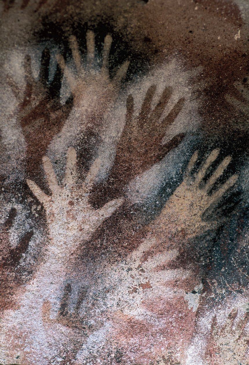 Käsien luola, Santa Cruz, Argentiina, neoliittikausi (fresko) tekijältä Prehistoric Prehistoric