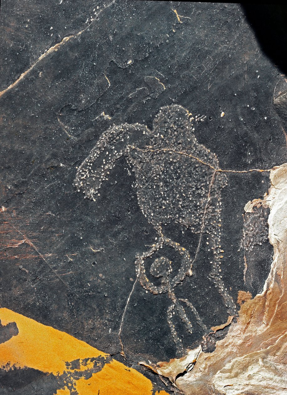 Esihistoria, kalliotaide: ihmishahmon hautakallio. Kivikausi 5000-2000 eaa. Taghit, Haut plateau du Hoggar (Ahaggar), Algeria tekijältä Prehistoric Prehistoric