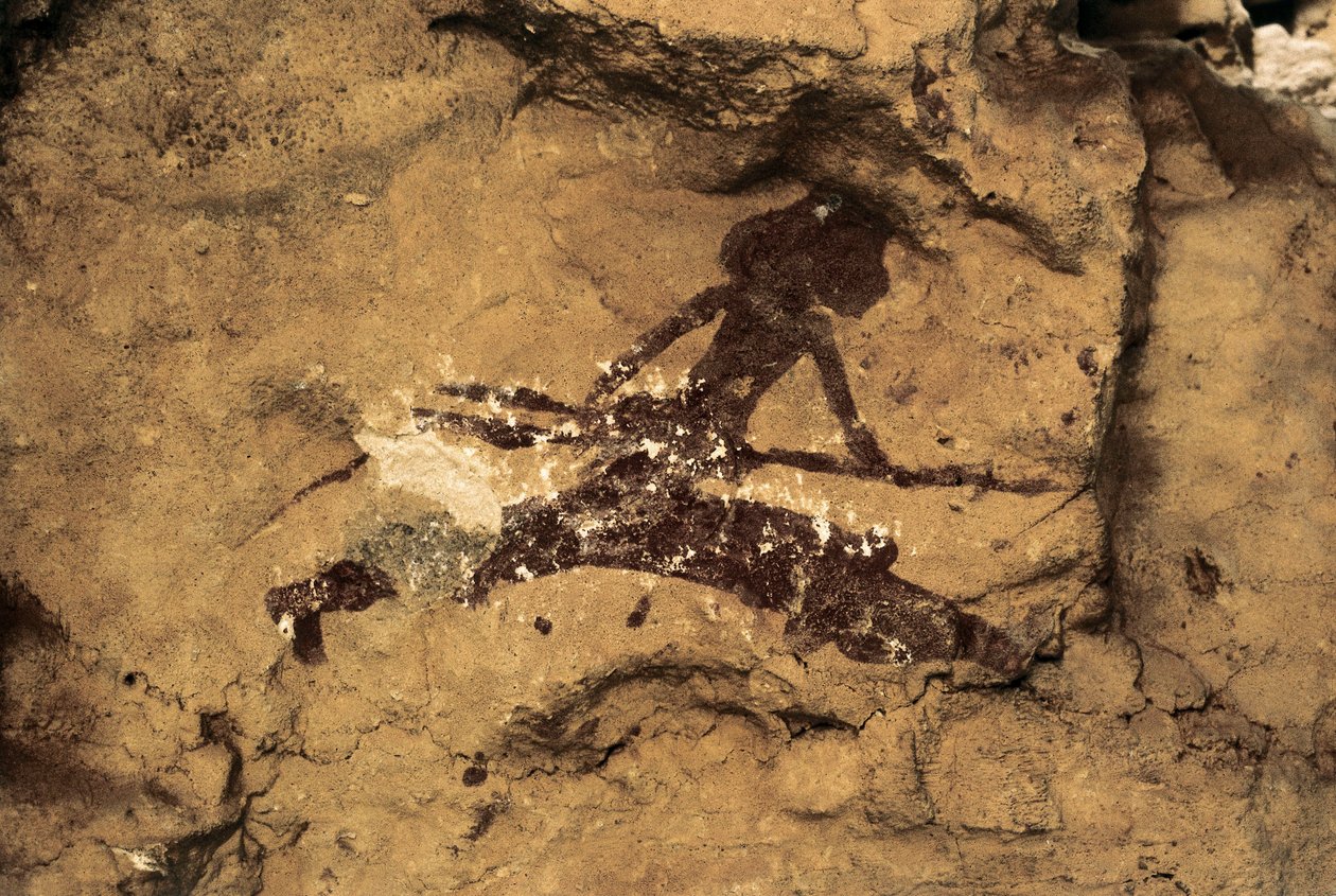Rock Art: nainen metsästäjä. Esihistoria, ylempi paleoliitti. Tio Garroson luola, Espanja. tekijältä Prehistoric Prehistoric
