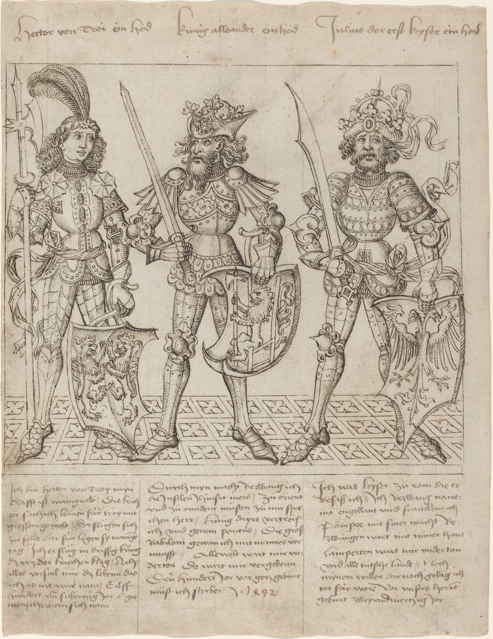 Troijan Hector, Aleksanteri Suuri ja Julius Caesar tekijältä Primary Master of the Strassburg Chronicle