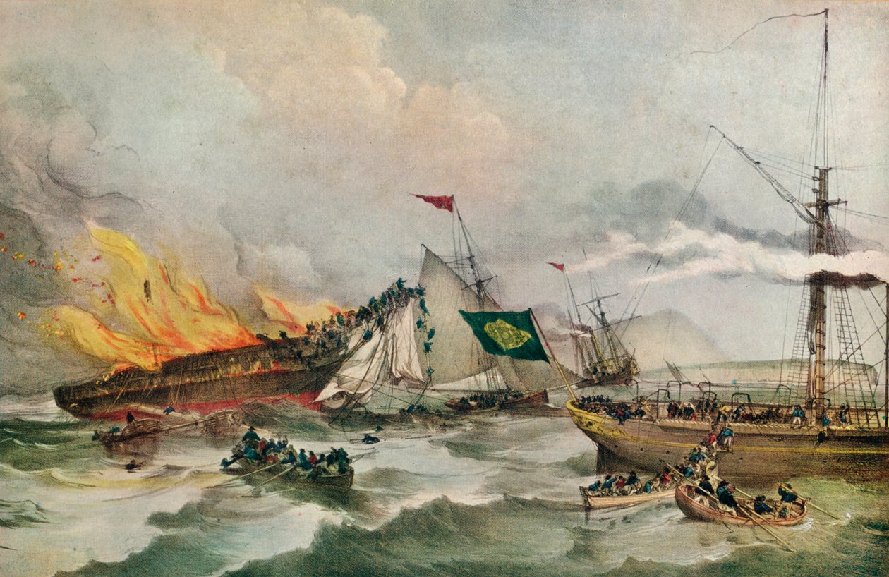 "The Burning of the Ocean Monarch", vuodelta 1848 tekijältä Prince de Joinville Francois d