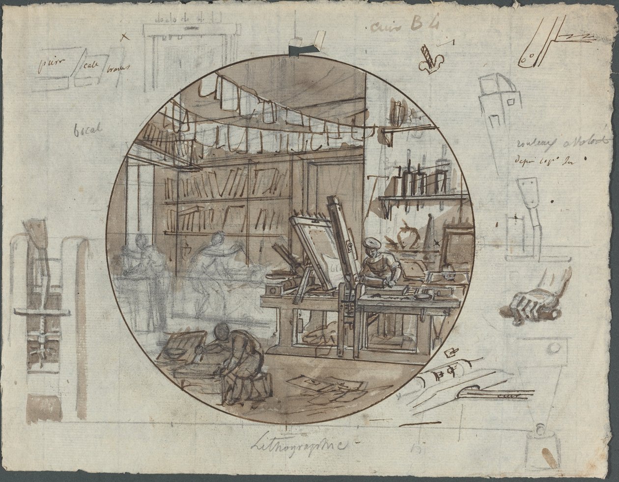 Litografinen työpaja tekijältä Probably French 19th Century